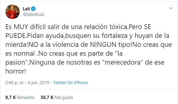 lali mensaje fuente: Twitter