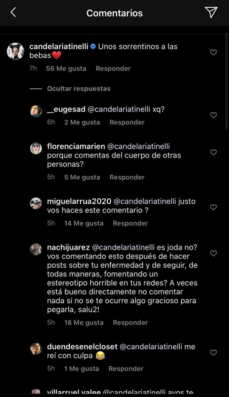 Cande Tinelli comentó sobre el cuerpo de unas chicas en las redes y la repudiaron