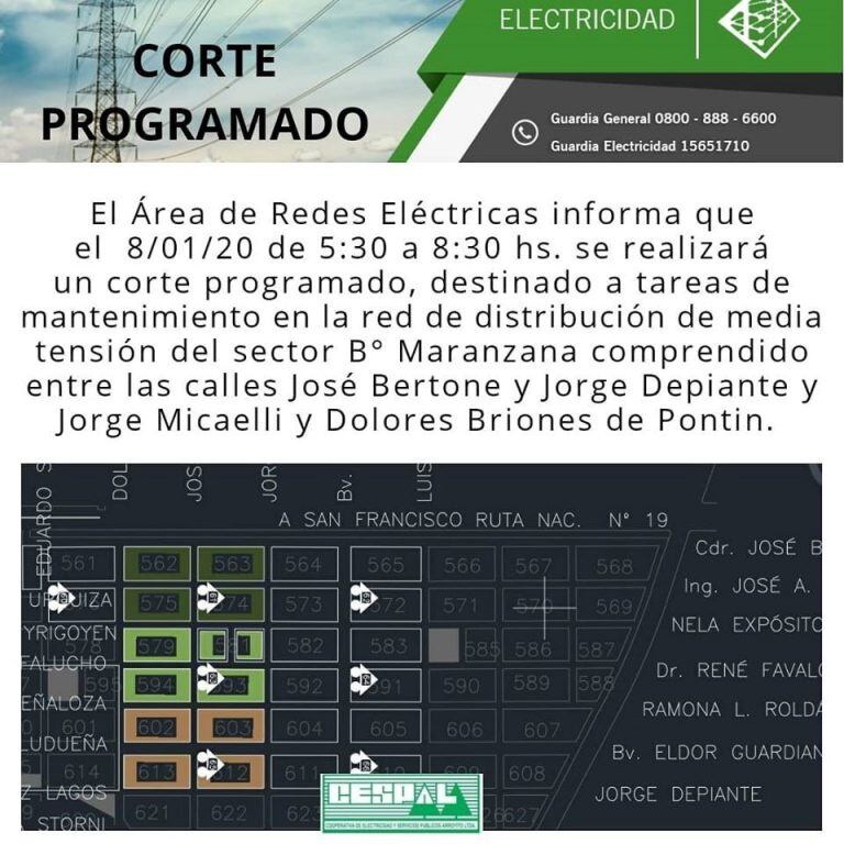 Corte de energia CESPAL Arroyito