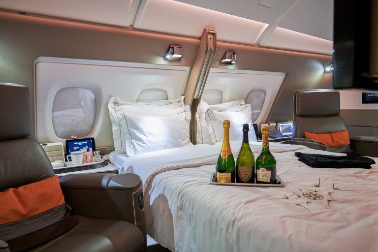 La suite del A380 reconvertido en restaurante por Singapore Airlines. (Lauryn Ishak/Bloomberg)