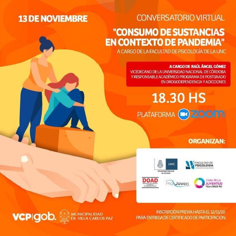 Este viernes se realizará una charla virtual sobre “consumo de sustancias en contexto de pandemia”