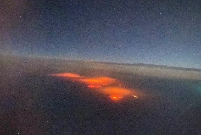 Los focos en las sierras de San Luis y Córdoba, vistos desde el aire.