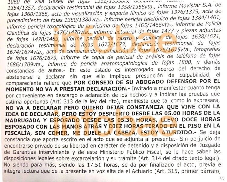 La declaración de Luciano Pertossi. (crédito: Infobae)