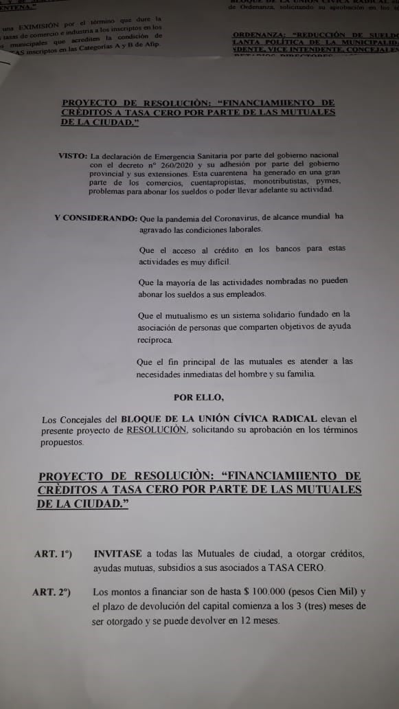 Proyectos presentado por el Bloque de la UCR Arroyito