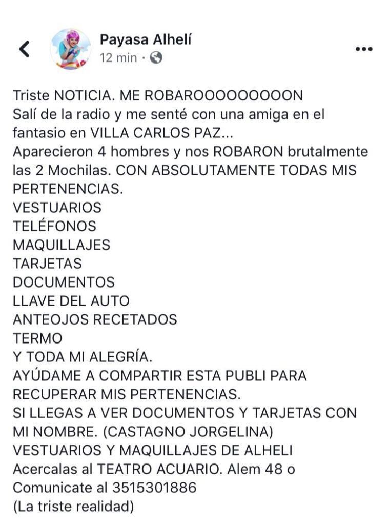 Los elementos sustraídos y un teléfono de contacto.