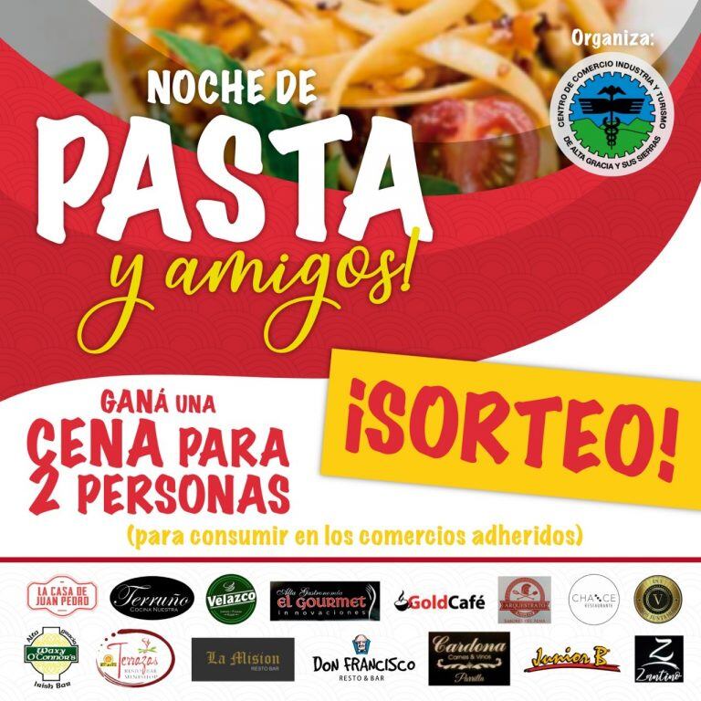 Noche de Pastas y Amigos. 2x1 en pastas seleccionadas en Alta Gracia.