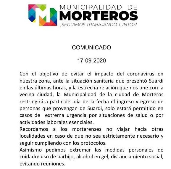 Comunicado Morteros