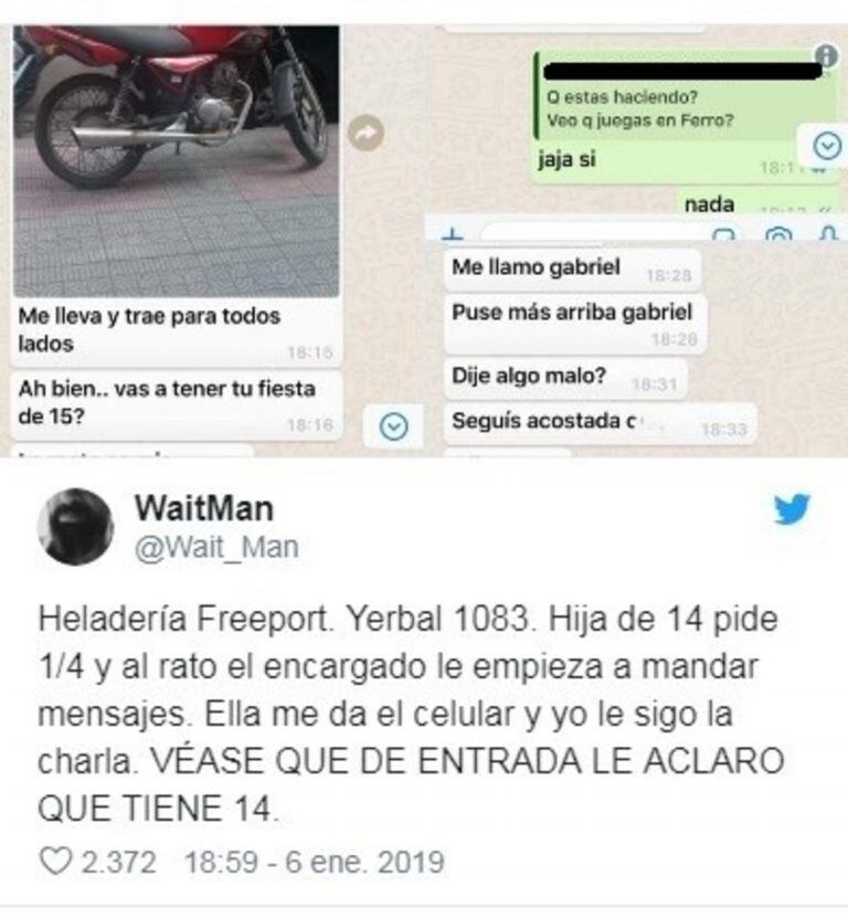 Un empleado de una heladería de Caballito acosó a una menor por WhatsApp.