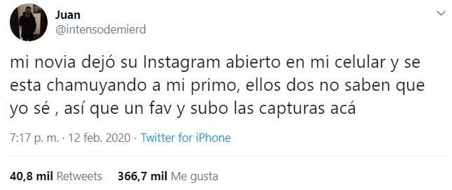 Su novia dejó Instagram abierto en su celular y descubrió que lo engañaba con su primo