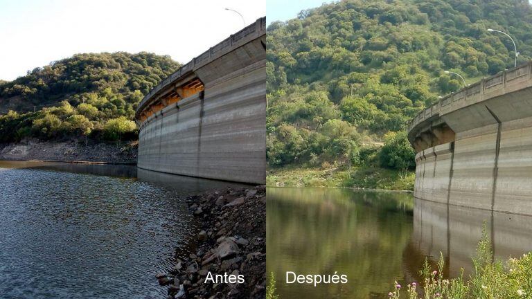 Antes: El Dique al 18 de octubre, a -13.30 metros. Después: 23 de enero, a -6.68 metros.