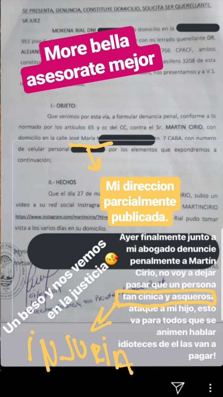 Morena Rial denunció a "La Faraona" por decir que su hijo es "el Mirko del conurbano"