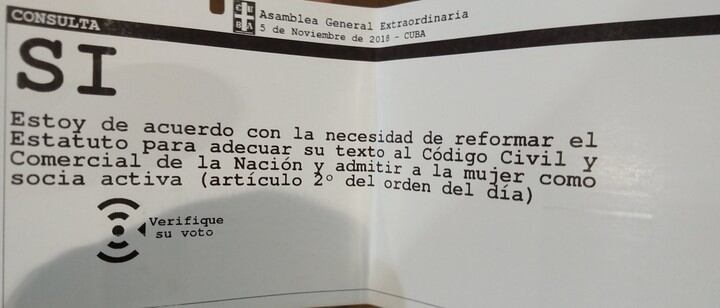 El voto por el "si" a modificar el estatuto del club CUBA para que las mujeres puedan ser socias activas.