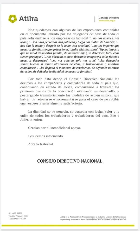 Comunicado de ATILRA conciliación obligatoria