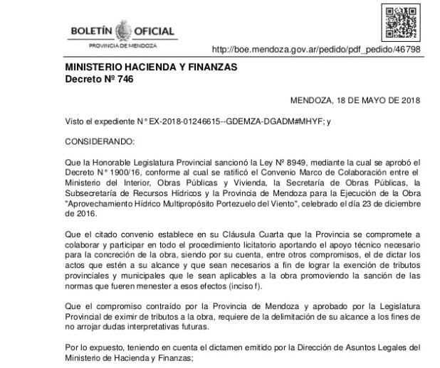 Boletín Oficial: decreto 746 publicado este viernes.