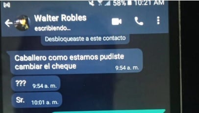 Otro de los mensajes de la extorsión