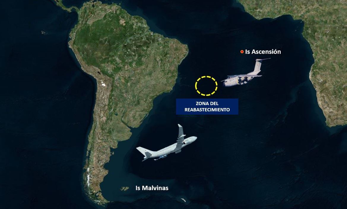 Reabastecimiento en vuelo de aviones militares británicas.