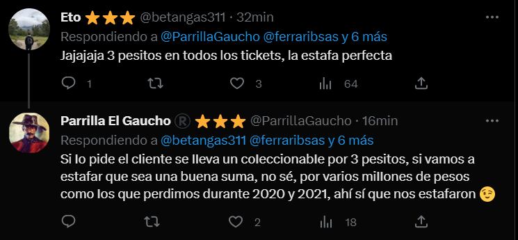 Respuesta en twitter sobre el impuesto a las 3 estrellas