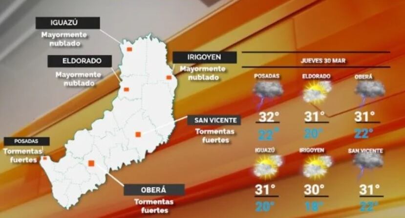 Jueves con tiempo inestable y llegada de tormentas a la provincia.