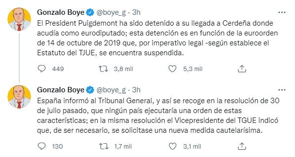 Los tuits del abogado de Puigdemont.