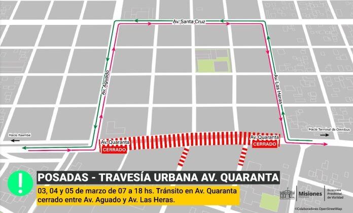 Por obras de Travesía Urbana, habrá interrupción del tránsito en avenidas de Posadas.