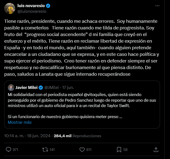 Luis Novaresio respondió a Milei