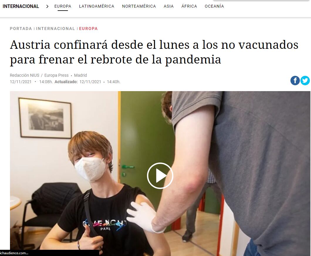 Así reflejan los medios europeos la situación sanitaria en Austria, uno de los países más golpeados por el rebrote de casos de Covid-19- Foto: Captura Web.