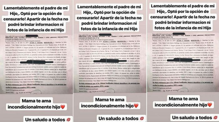 El documento mostrado por Morena Rial en Instagram.