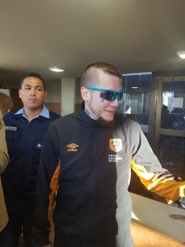 Alexander Caniggia y Charlotte Caniggia en Tribunales en el marco de un juicio iniciado en Córdoba. (@MarianoNievas)