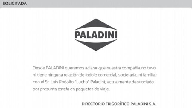 El Frigorífico Paladini publicó una solicitada despegándose de las estafas de "Lucho" Paladini.