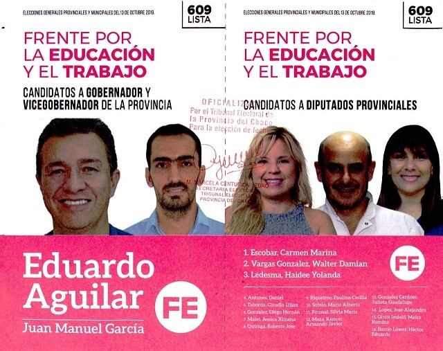 Boleta oficializada del Frente por la Educación y el Trabajo.