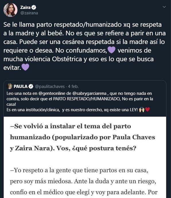 El tuit de Zaira Nara (Captura)