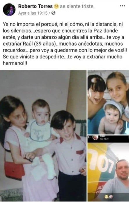 El mensaje que publicó el hermano de la víctima.