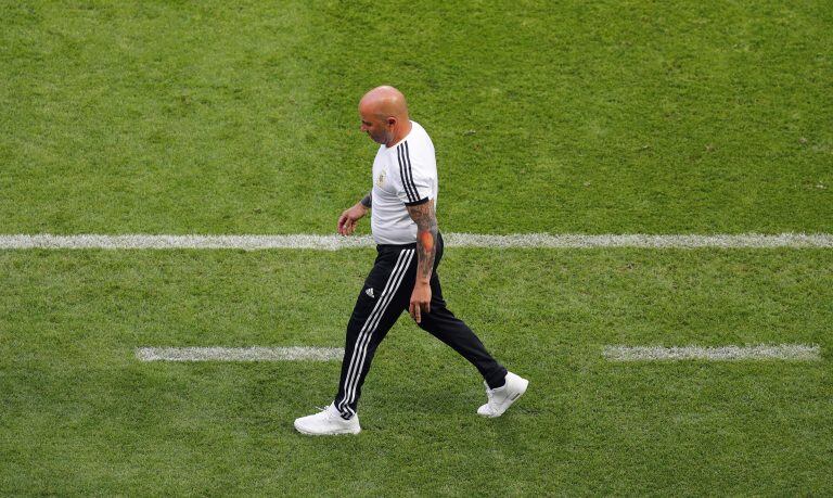 Jorge Sampaoli, durante la derrota de Argentina a manos de Francia por los octavos de final de Rusia 2018.