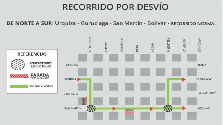 El mapa con el nuevo recorrido en sentido norte-sur.