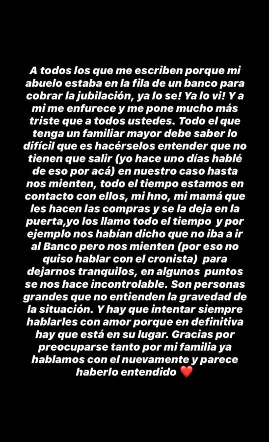 A Nico Occhiato le avisaron que su abuelo estaba en una de las largas filas y reaccionó: "Me enfurece"