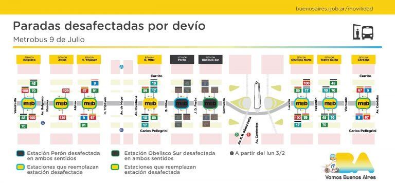 Mapas de desvíos del Metrobús.