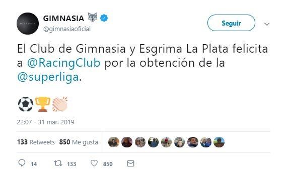 El saludo de Gimnasia (Foto: Twitter)