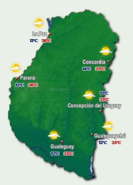 Se esperan tormentas aisladas para el fin de semana en Entre Ríos