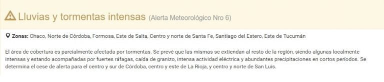 Rige la alerta meteorológica para Tucumán