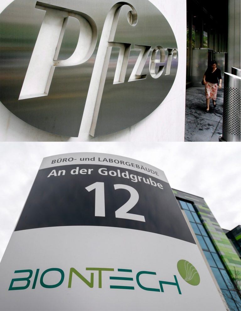 Pfizer (arriba) y BioNTech (abajo). EFE/ Archivo