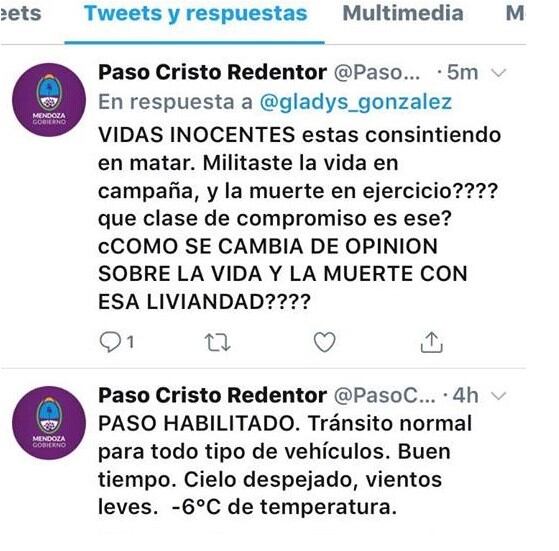 El mensaje que apareció en la cuenta de información "Paso Cristo Redentor".