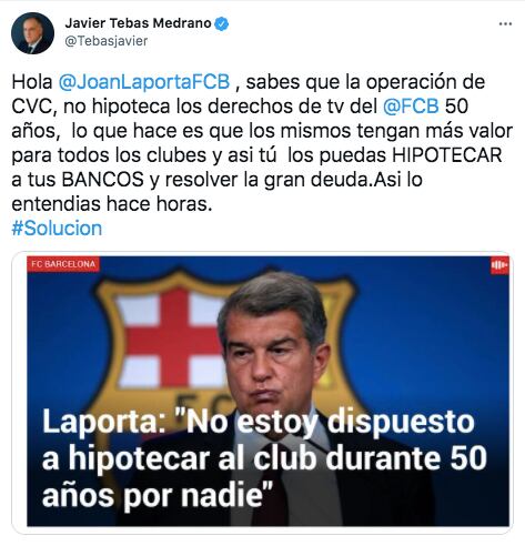 Las declaraciones de Javier Tebas tras los dichos de Joan Laporta.