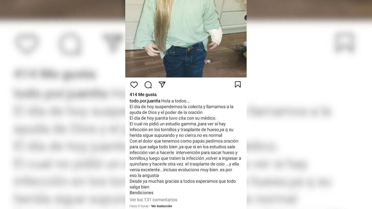 Juanita Ghiotti tuvo una complicación en su operación y su madre pide cadena de oración para la pequeña mendocina