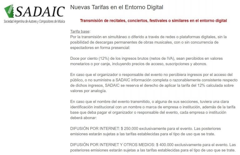 Polémica en el mundo de la música: Sadaic cobrará un impuesto a los recitales por streaming