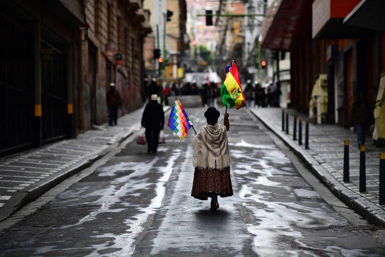 Los partidarios del ex presidente boliviano Evo Morales se manifiestan en La Paz el 14 de noviembre de 2019. Crédito: RONALDO SCHEMIDT / AFP.