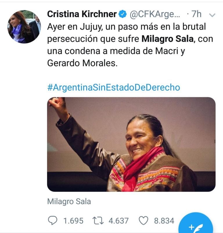 Declaraciones de CFK en Twitter