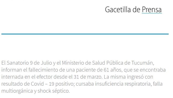 Ministerio de Salud Pública de Tucumán.