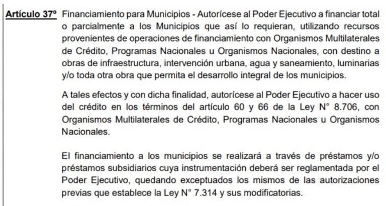 Artículo 37°, que impacta directamente a los Municipios.