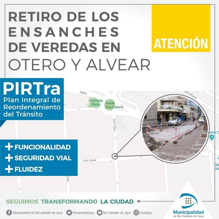 Flyers de los trabajos que se están realizando en la calle Otero