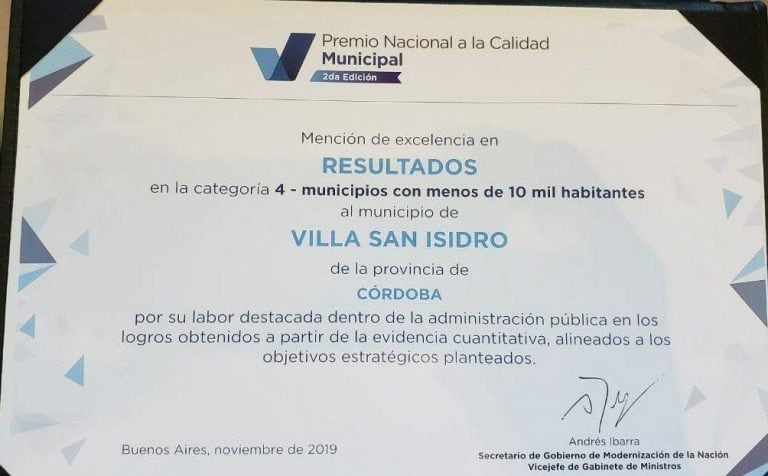 San Isidro recibió el premio a la Calidad Municipal